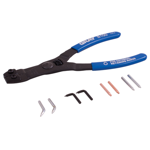 Internal and external retaining ring pliers with replaceable tips