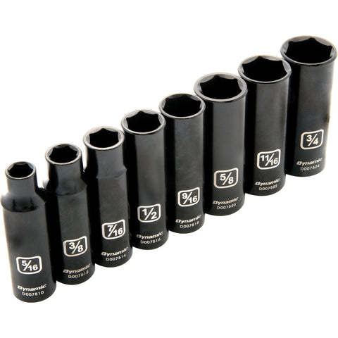 3/8" Drive 8 Piece 6 Point SAE, Deep Impact Socket Set, 5/16" - 3/4"