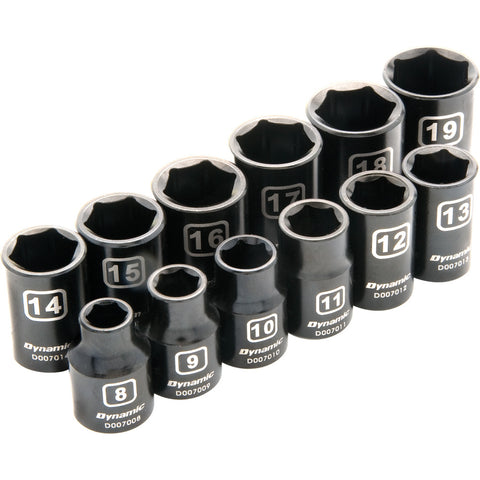 3/8" Drive 12 Piece 6 Point Metric, Standard Impact Socket Set, 8mm - 19mm