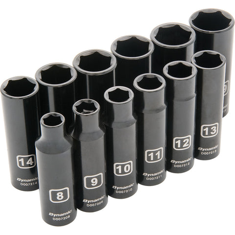 3/8" Drive 12 Piece 6 Point Metric, Deep Impact Socket Set, 8mm - 19mm