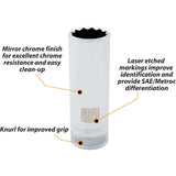 1/2" Drive 12 Point SAE, Deep Length, Chrome Sockets
