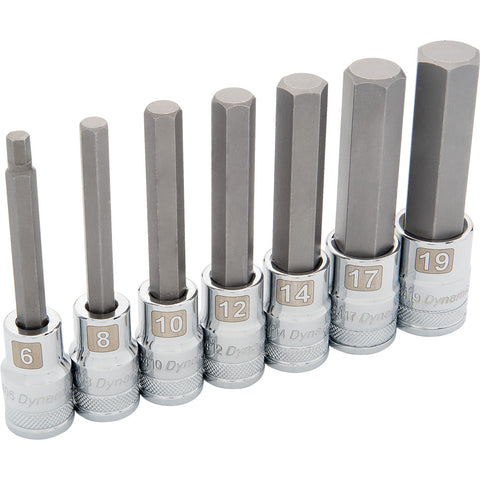 1/2" Drive 7 Piece, Metric Long, Hex Socket Set, 6mm - 19mm