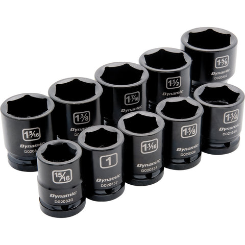 3/4" Drive 10 Piece 6 Point, Standard Length, Impact SAE Socket Set, 15/16" - 1-5/8"