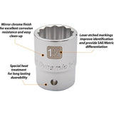 3/4" Drive 12 Point SAE, Standard Length, Chrome Sockets