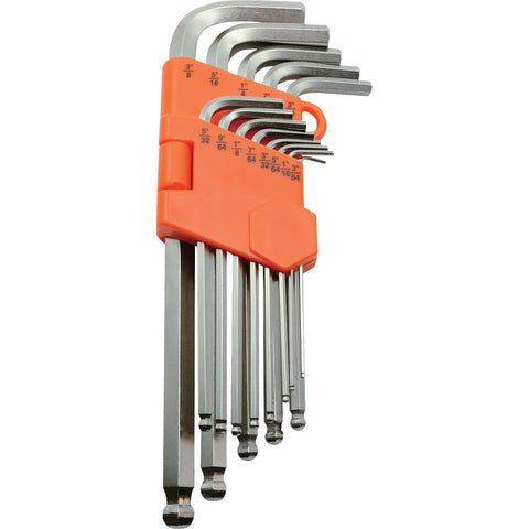 13 Piece SAE Ball End Long Hex Key Set, 3/64" - 3/8"