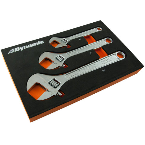 3 Piece Adjustable Wrench Set, Chrome Finish, 6", 8" & 10"