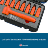 9 Piece 3/8" Drive Insulated Metric Hex Bit Socket and Attachment Set, 1000V Insulated