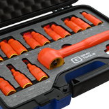 16 Piece 3/8" Drive SAE & Metric Hex Bit Insulated Socket and Attachment Set, 1000V Insulated
