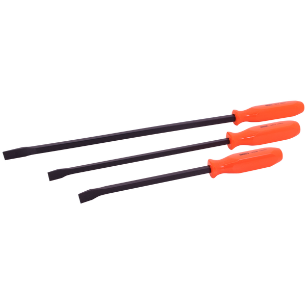 3 piece florescent orange handled pry bar set with black oxide blades