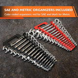 2 Piece Wrench Holder Set, Red & Black, SAE & Metric Wrench Organizer, Holds Up to 30 Wrenches