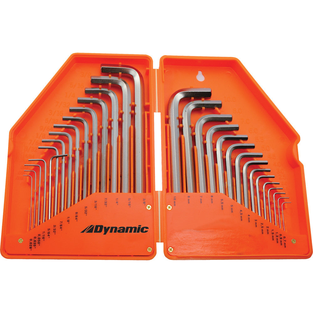 30 Piece SAE & Metric Hex Key Set, .028" - 3/8" & .7mm - 10mm – Dynamic ...