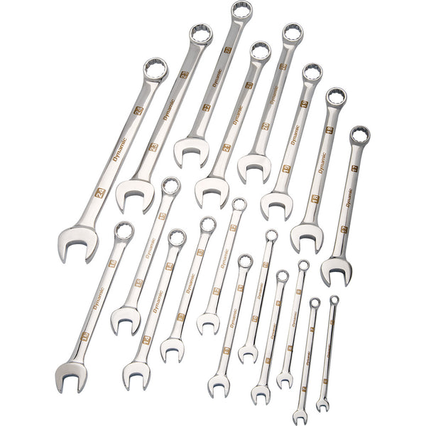 19 Piece Metric Combination Wrench Set, Mirror Chrome Finish, 6mm - 24mm