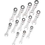 12 Piece Metric Stubby Flex Head, Combination Ratcheting Wrench Set, 8mm - 19mm