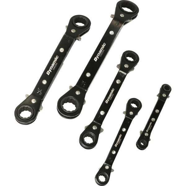 5 Piece SAE Double Box End, Reversible Ratcheting Wrench Set, 25° Offset