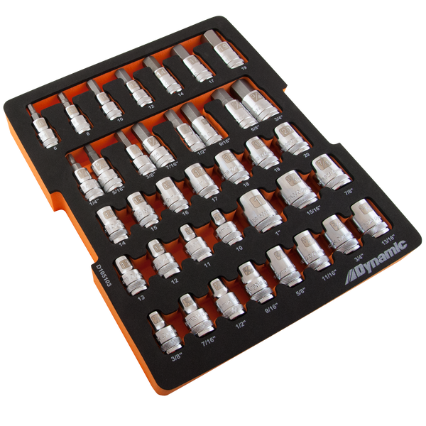 38 Piece Chrome Laser-Etched Socket Set, 1/2" Drive, with Foam Tool Organizer