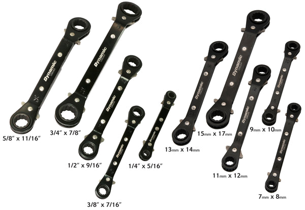 10 Piece SAE and Metric Ratcheting Wrench Set, 25° Offset